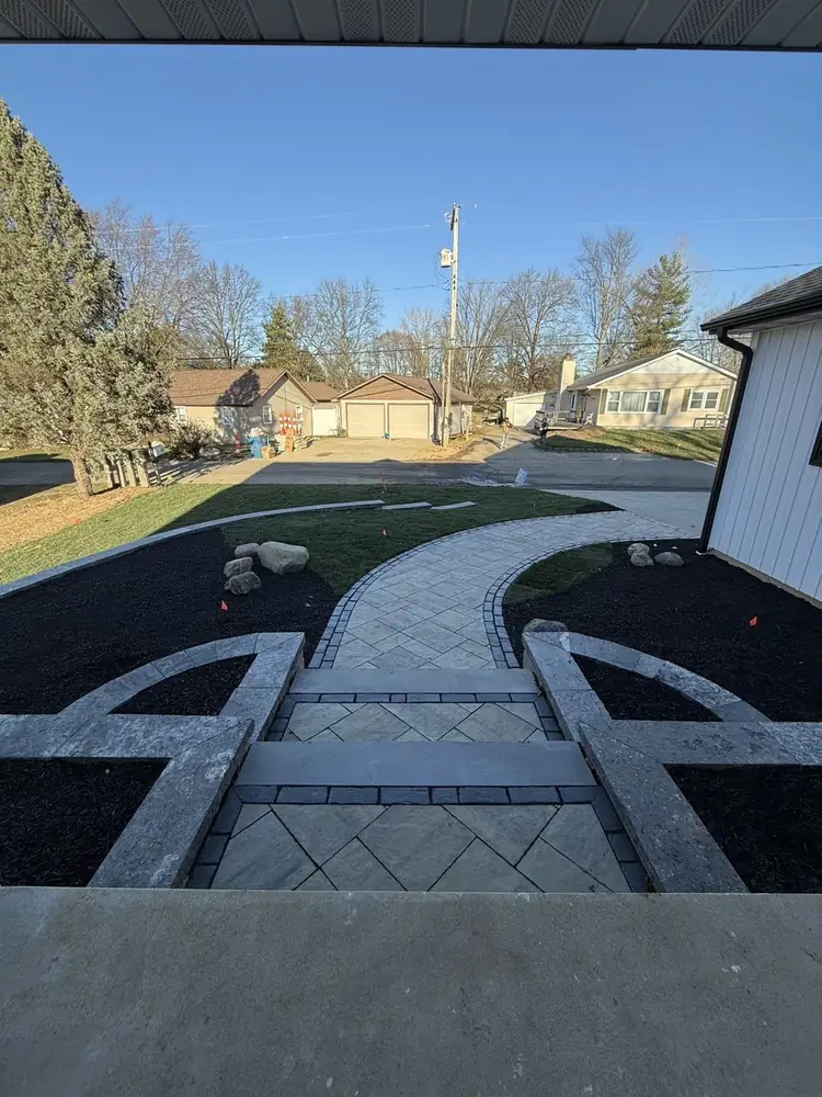 Lakeside patio layout and perimeter retaining wall installation view 4