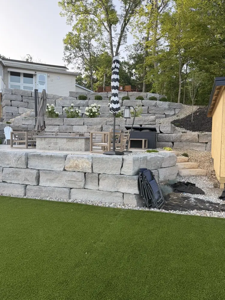 Finished Duck Lake stone patio area for entertainment