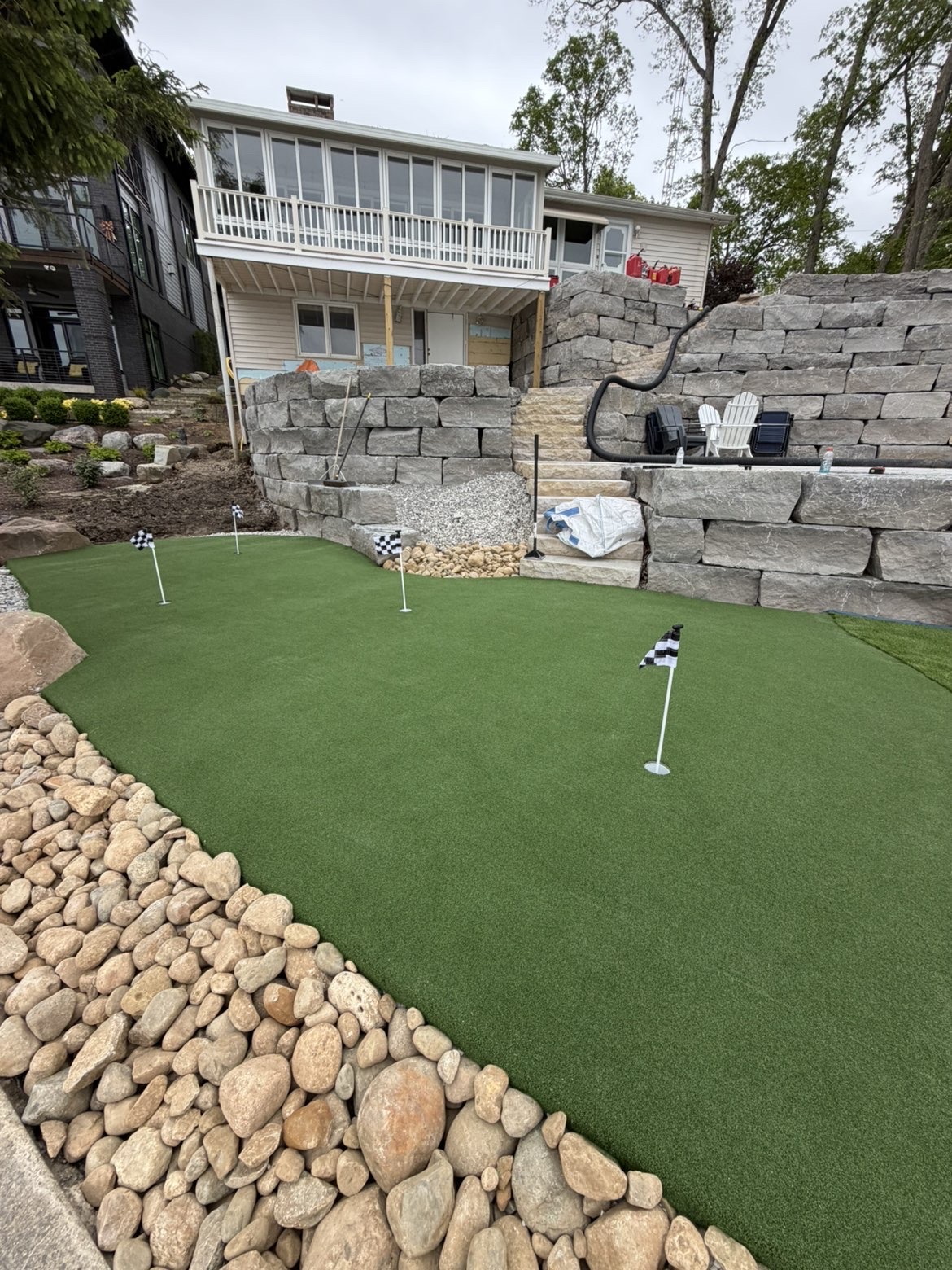 Waterfront grade management and retaining wall installation detail