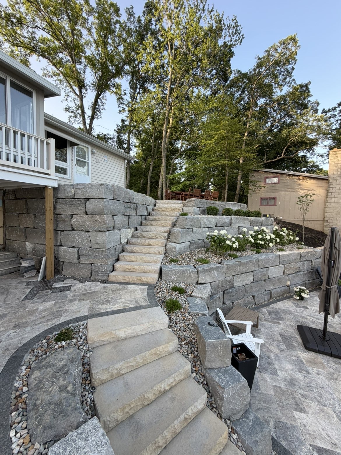 Completed waterfront brick paver patio layout