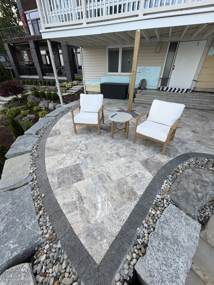 Side view of multi-tiered retaining wall system on Duck Lake