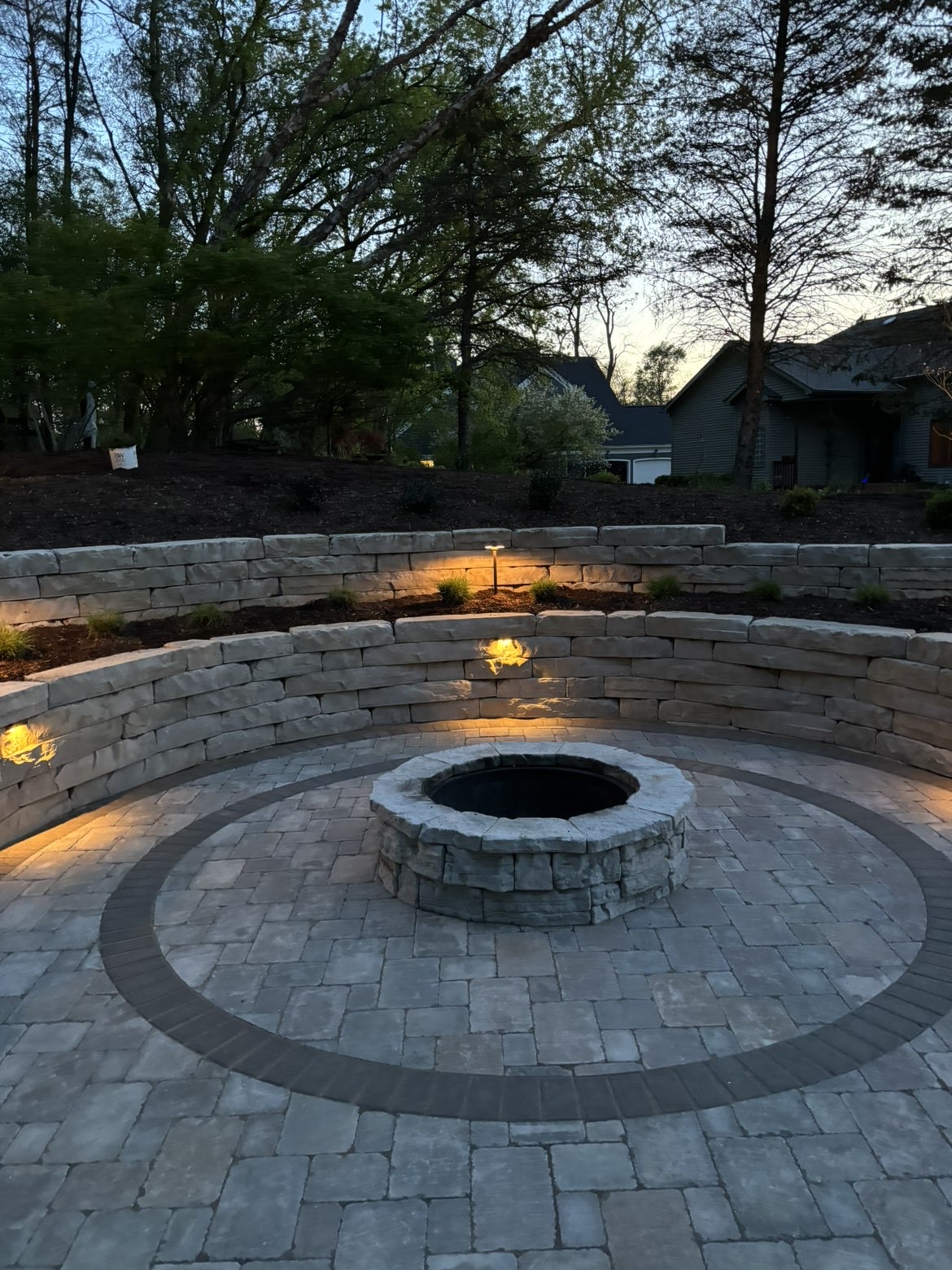 Paver patio border edging and hardscape stone detailing