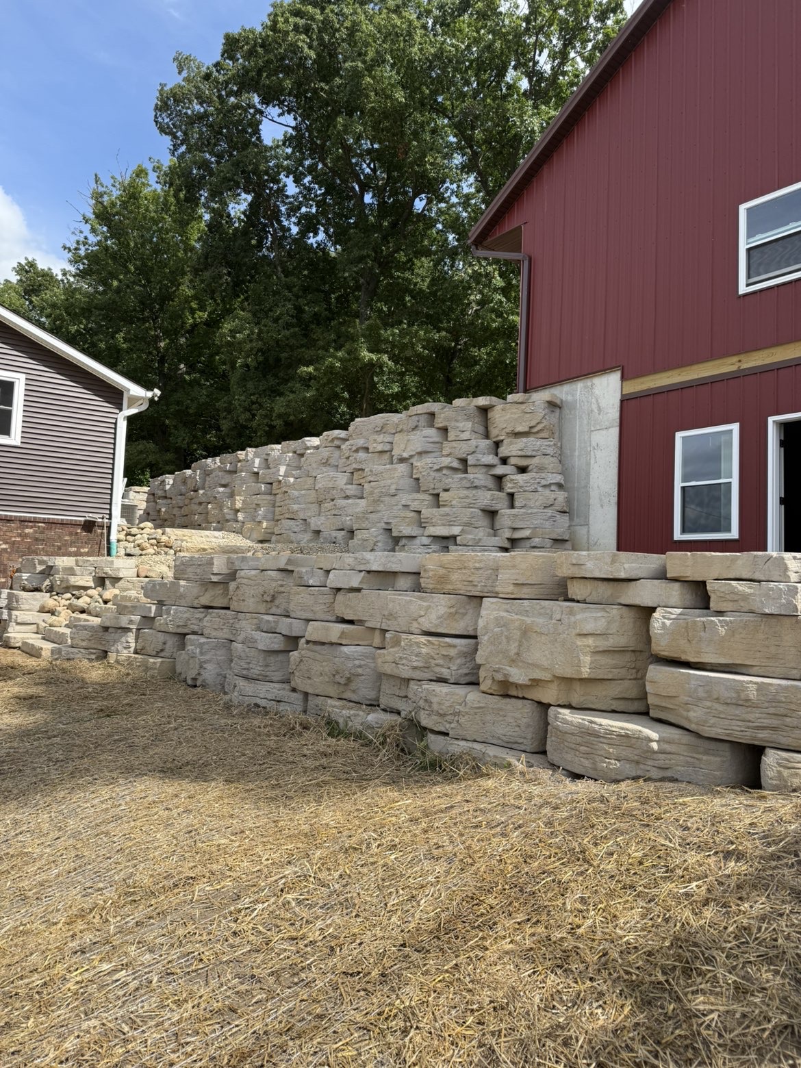 Erosion control and grade stabilization behind home exterior